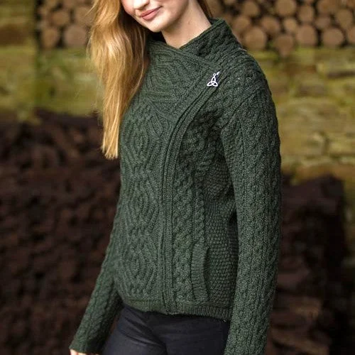 Aran Side-Zip Mid Collar Cardigan [3 Colors] Collared Crew Neck Turtle Neck