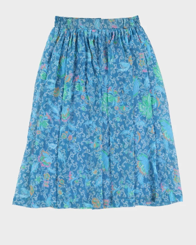 00s Blue Patterned Midi Skirt - S silk skirt smooth