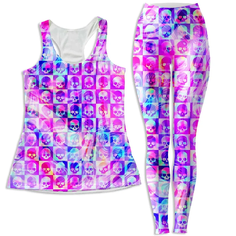 Skull Fam Pink Women's Tank and Leggings Combo halter tank top