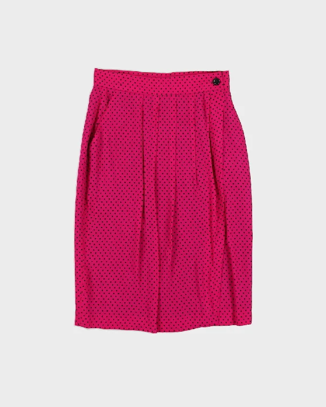 Pink Pleated Patterned Wrap Skirt - S flowy skirt hem