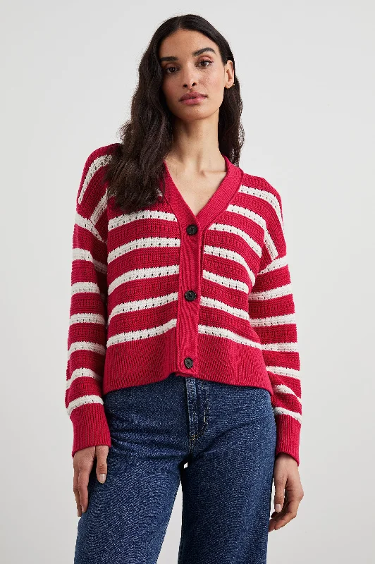 GENEVA CARDIGAN - PINK STRIPE Solid Print Embellished