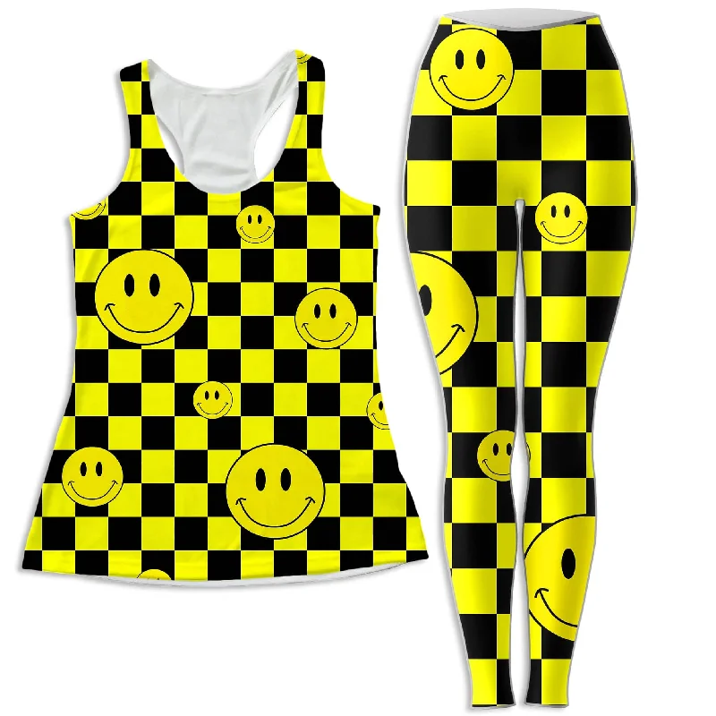 Smile Checkerboard Women's Tank and Leggings Combo metallic tank top