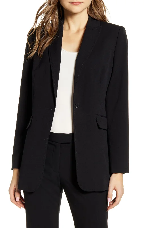 Black 2 Piece Notch Lapel Slim Fit Women's Suit (Blazer+Pants) Formal Stretch Pants