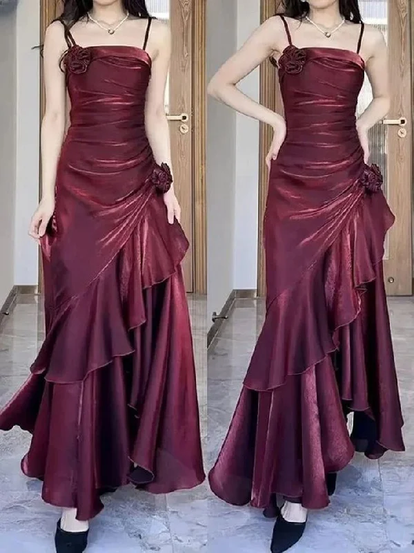 Wine Red Satin Long Straps Prom Dress Wine Red A-line Party Dress Tunics Canvas sturdy Wine Red Satin Long Straps Prom Dress Wine Red A-line Party Dress Tunics Canvas sturdy