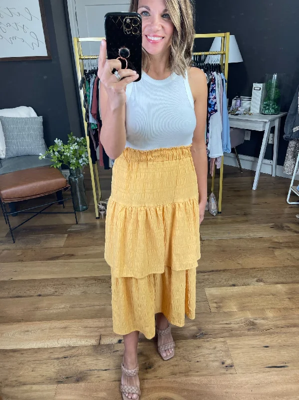 Catching The Sun Tiered Ruffle Skirt - Yellow seamless skirt comfort