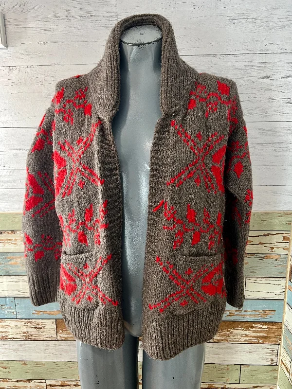 70’s Brown & Red Wool Knit Open Cardigan Terry Terry Cloth Terry Knit