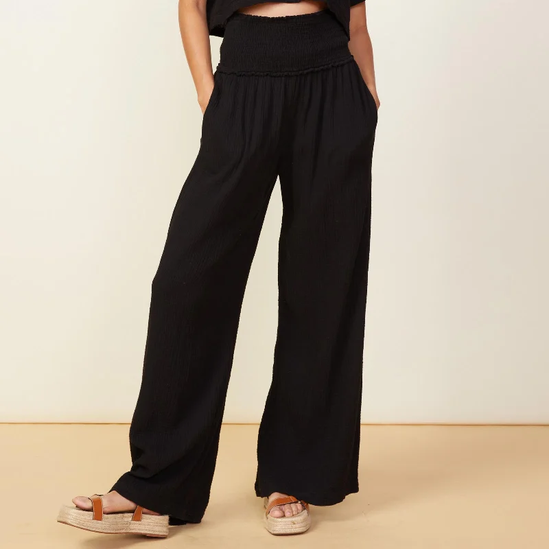Gauze Smocked Flare Pant Casual Yoga Pants