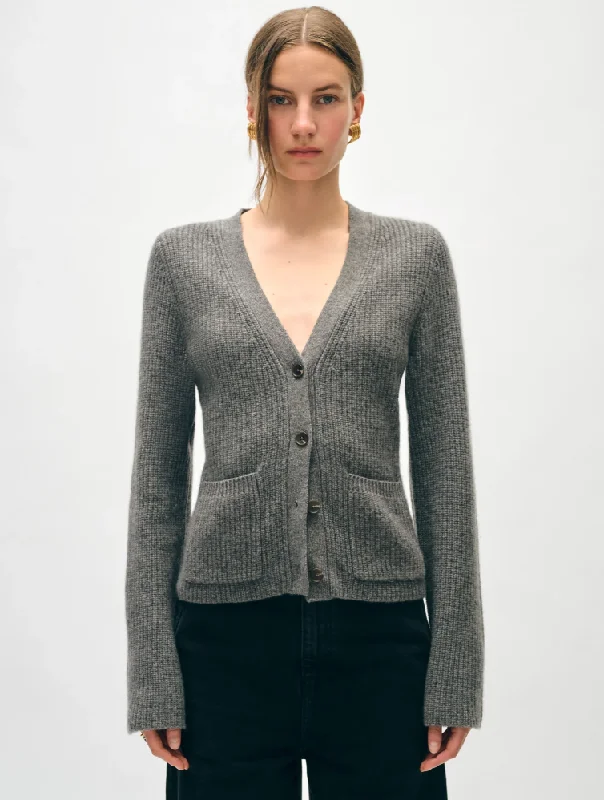 Cashmere Fluted Sleeve Cardigan Glossy Satin Silk