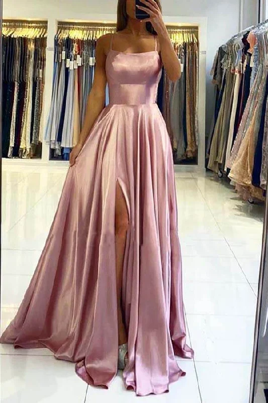 Blush A Line Silk Satin Scoop Spaghetti Straps Prom Dresses, Party Dress Tunics Practical durable Blush A Line Silk Satin Scoop Spaghetti Straps Prom Dresses, Party Dress Tunics Practical durable