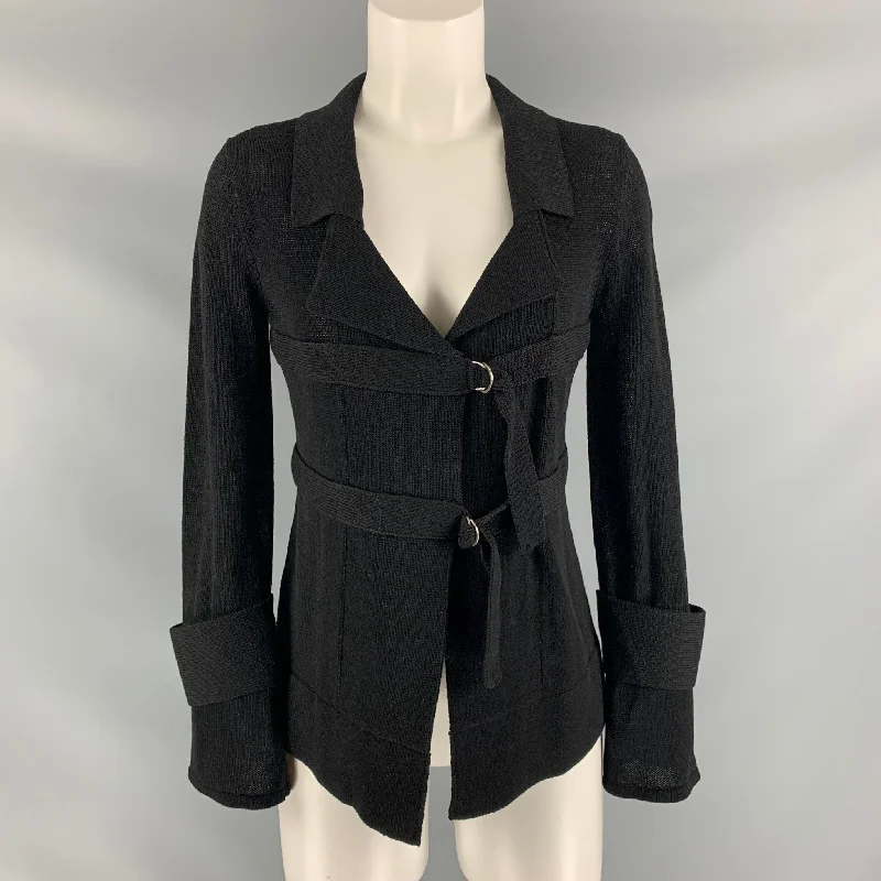 DROZDZIK Size XS Black Cotton Solid Cardigan Mesh Fabric Canvas Fabric Denim Fabric