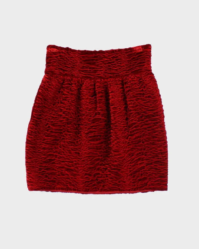 Vintage Saint Laurent Red Velvet Textured Skirt - XS boho skirt vibe
