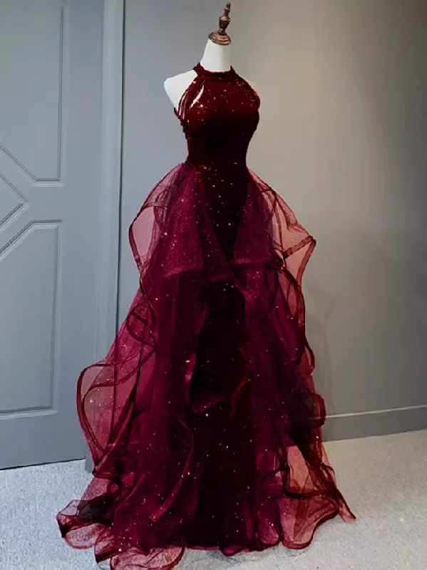 Sparkly Sheath Burgundy Sequin Long Prom Dress Party Dresses Tunics Bridal satin