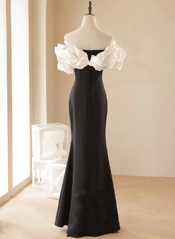 Black and White Mermaid Long Off Shoulder Party Dress, Long Evening Dress Prom Dress Tunics Plaid country Black and White Mermaid Long Off Shoulder Party Dress, Long Evening Dress Prom Dress Tunics Plaid country