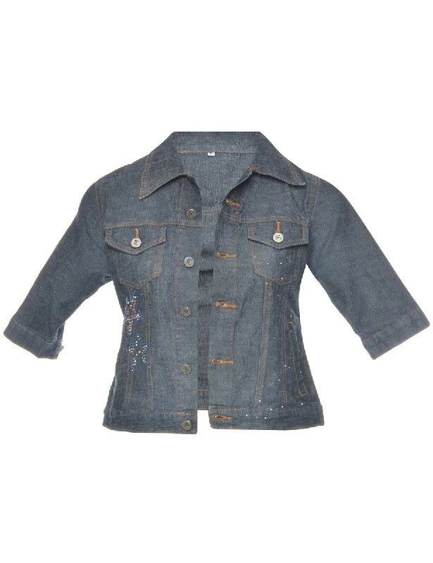 Studded Denim Jacket - M Zippered Front Buttoned Front Snap Front