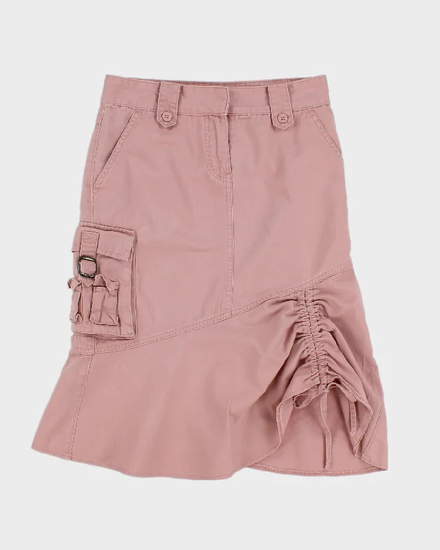 Y2K Pink Denim Ruched Midi Skirt - S vintage skirt charm