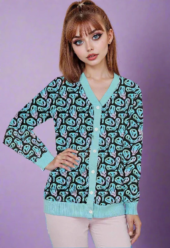 Trippy Women's Ribbed Cardigan Denim Fabric Leather Fabric Suede Fabric