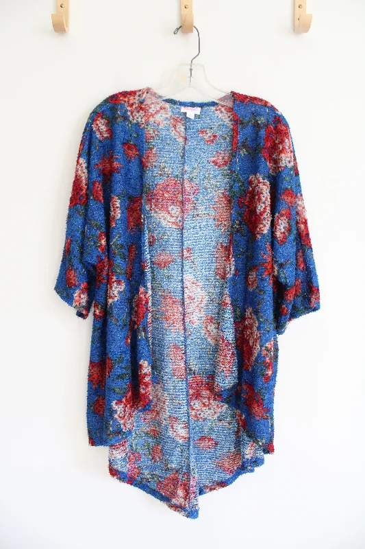 LuLaRoe Blue Strawberry Textured Cardigan | S Denim Fabric Leather Fabric Suede Fabric LuLaRoe Blue Strawberry Textured Cardigan | S Denim Fabric Leather Fabric Suede Fabric