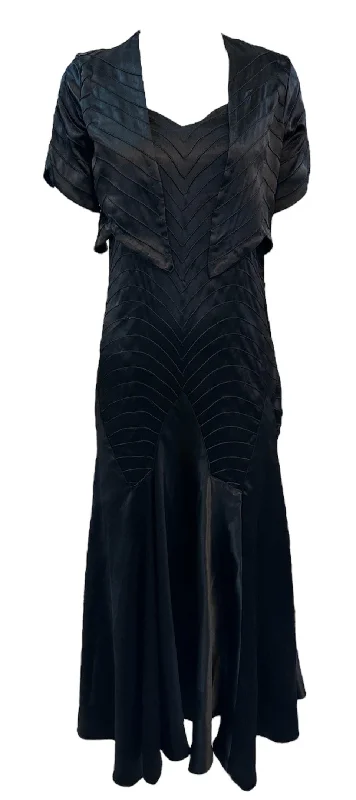 30s Black Satin Bias Cut Tea Length Gown with Matching Bolero Jacket Hooded Jacket Caped Jacket Shawl Collar Jacket 30s Black Satin Bias Cut Tea Length Gown with Matching Bolero Jacket Hooded Jacket Caped Jacket Shawl Collar Jacket