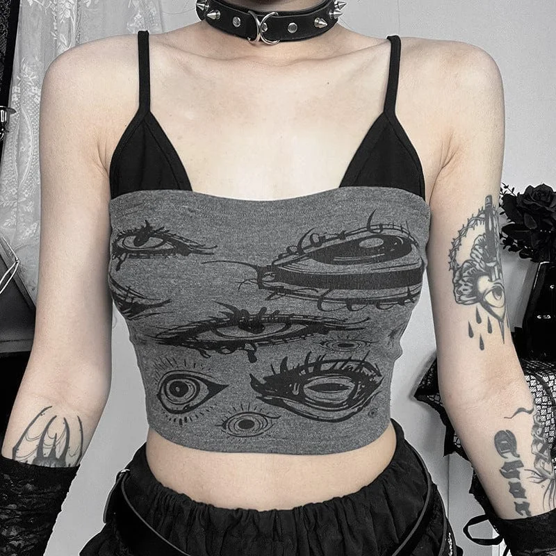 Women's Grunge Evil Eyes Printed Tank Top baby blue tank