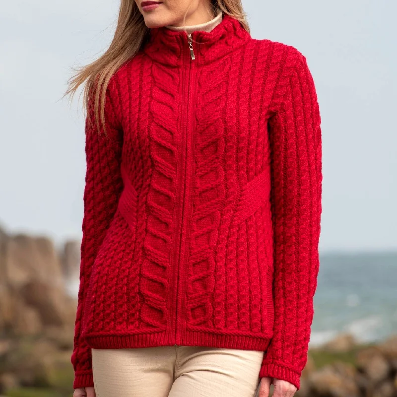 Aran Zip Cardigan with Side Detail [3 Colors] Notch Collar Peter Pan Collar Cowl Neck