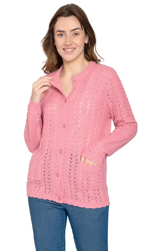 Women's Button Front Pointelle Cardigan - A Textural Layer in So-Soft Acrylic Spandex Blend Rayon Blend Denim Blend Women's Button Front Pointelle Cardigan - A Textural Layer in So-Soft Acrylic Spandex Blend Rayon Blend Denim Blend