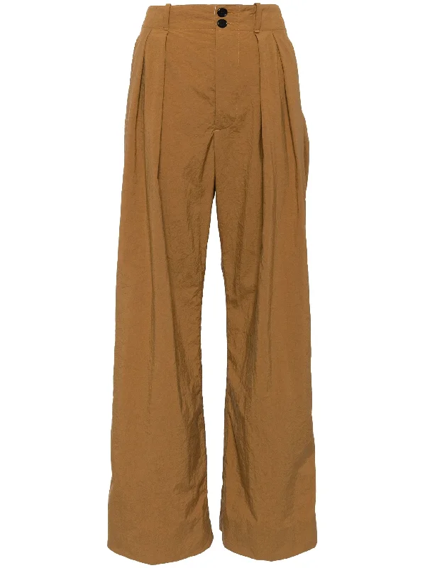 TECHNICAL PANAMA PLEATED WIDE LEG PANTS Stylish Elastic Waist Pants