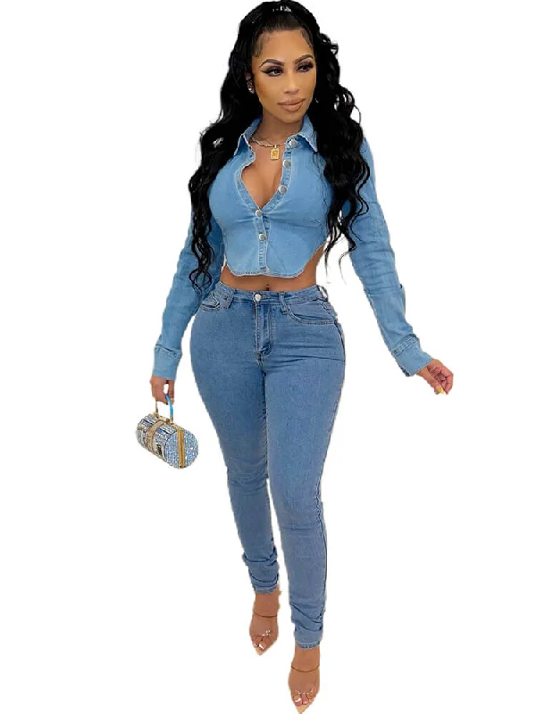 Denim Long Sleeve Backless Button Jackets Nylon Fabric Polyester Fabric Spandex Fabric Denim Long Sleeve Backless Button Jackets Nylon Fabric Polyester Fabric Spandex Fabric