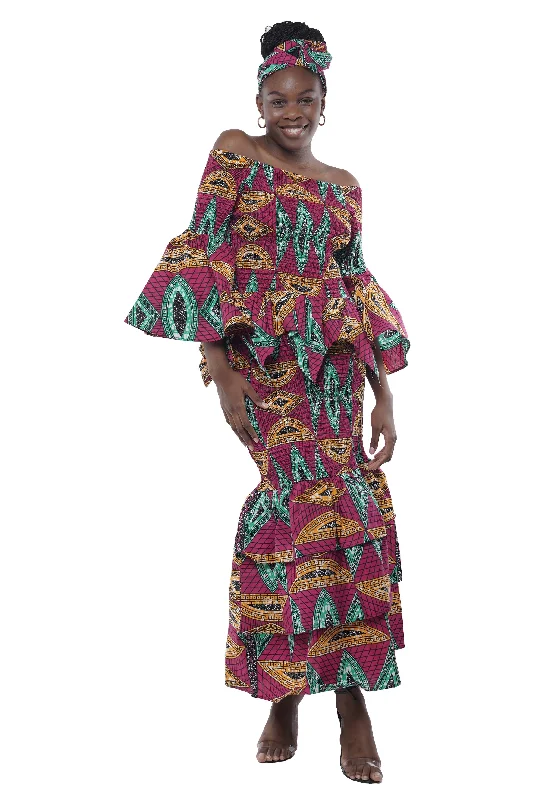 African Zig Zag Hem Top and Fish Tail Skirt Set lace skirt intricate