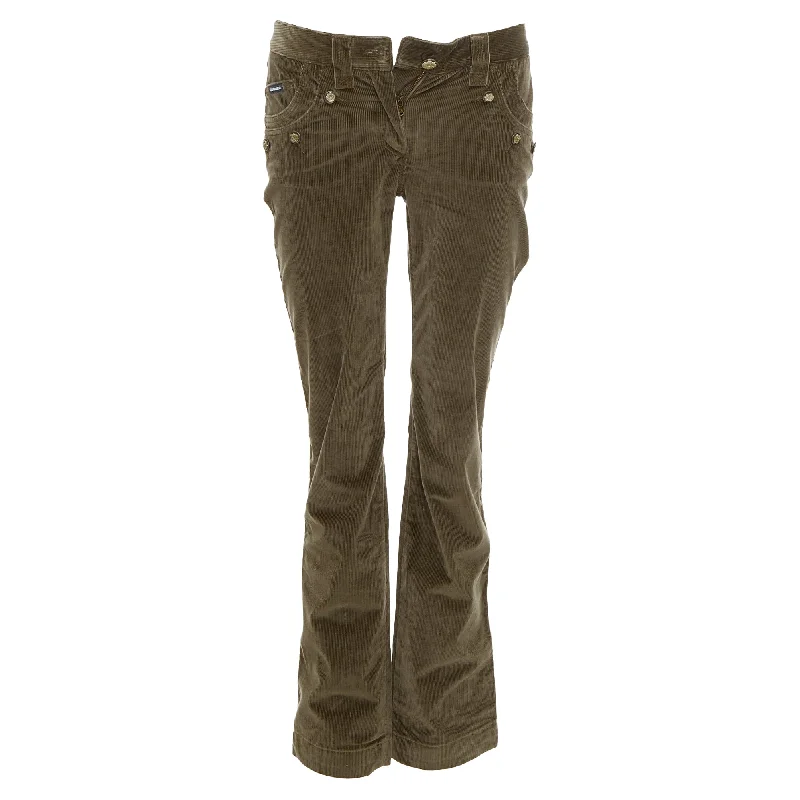Dolce Gabbana Corduroy Crest Buttons Flared Pants Classic Straight-Leg Pants