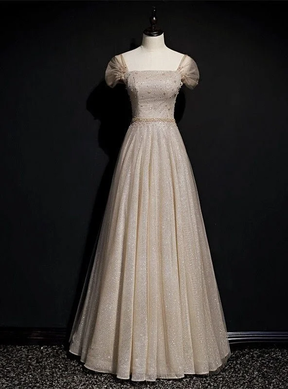 Sparkly Tulle Sequins Square Beading Prom Dress Long A Line Ball Gown Party Dress empire Waist empire Sparkly Tulle Sequins Square Beading Prom Dress Long A Line Ball Gown Party Dress empire Waist empire