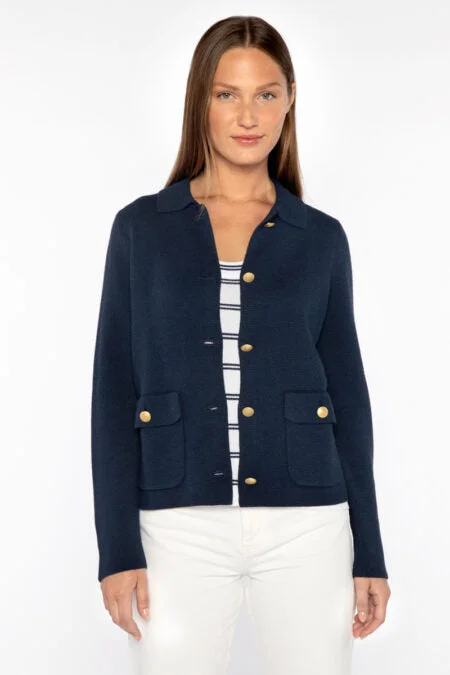 Kinross Cashmere Short Tailored Cardigan Mesh Fabric Canvas Fabric Denim Fabric