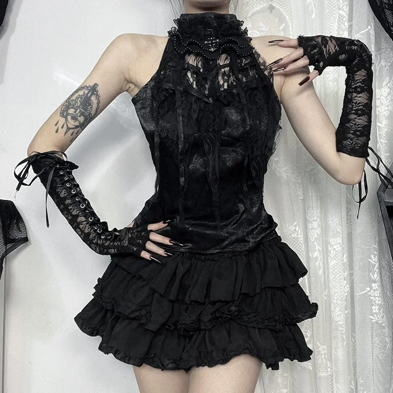 Women's Gothic Floral Crochet Mesh Lace Tank Top off shoulder tank