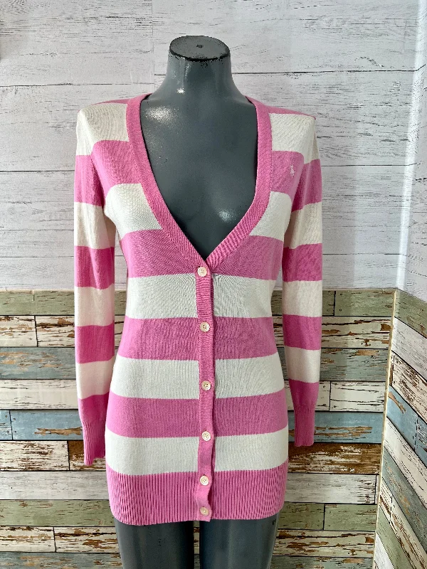 90’s Pink and White Stripe Cardigan By Ralph Lauren Elasticated Padded Insulated
