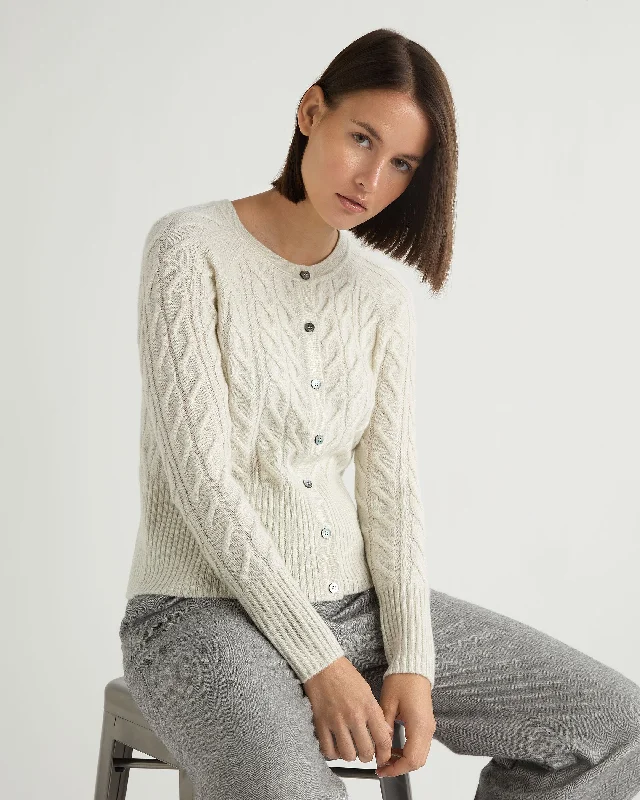 Women's Myla Cable Cashmere Cardigan With Lurex Snow Grey Sparkle Mesh Blend Leather Blend Suede Blend Women's Myla Cable Cashmere Cardigan With Lurex Snow Grey Sparkle Mesh Blend Leather Blend Suede Blend
