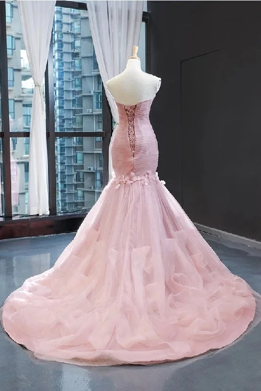 Pink Tulle Prom Dresses Sweetheart Mermaid Long Formal Dress with Ruffles,Wedding Party Dresses Tunics Fashionable trendy Pink Tulle Prom Dresses Sweetheart Mermaid Long Formal Dress with Ruffles,Wedding Party Dresses Tunics Fashionable trendy