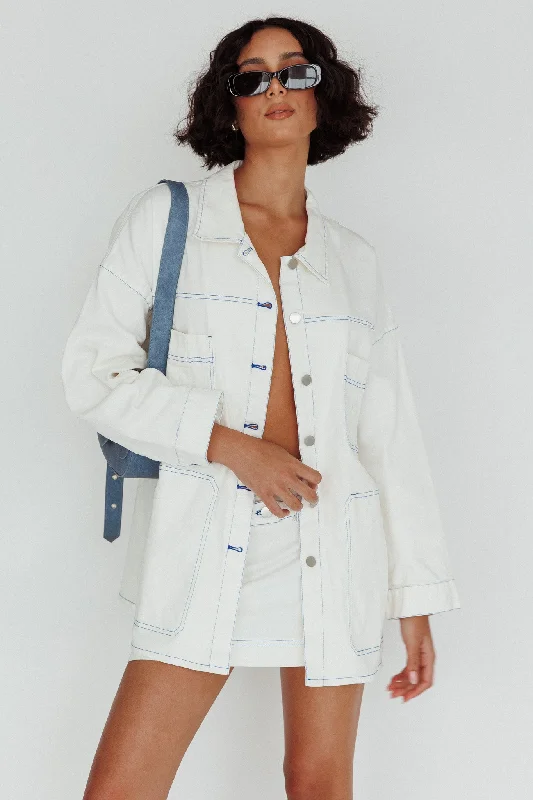 Back Row Oversized Pocket Jacket White Tailored Jacket Straight Jacket A-Line Jacket Back Row Oversized Pocket Jacket White Tailored Jacket Straight Jacket A-Line Jacket