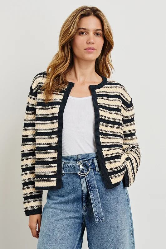NELLY CARDIGAN - NAVY OAT STRIPE Rayon Fabric Velvet Fabric Corduroy Fabric