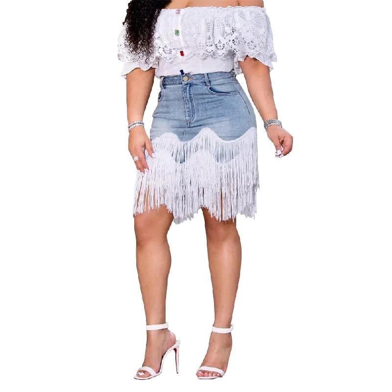 Denim Tassel Skirt corduroy skirt textured