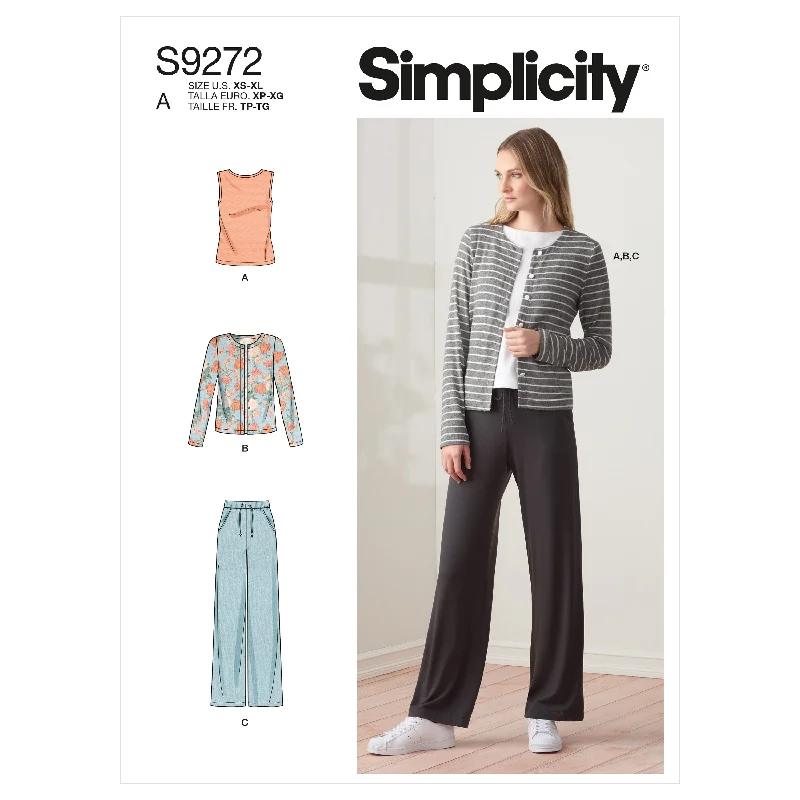 Simplicity Pattern 9272 Misses' Knit Cardigan Top & Pants Asymmetrical,ymmetric Pencil Cardigan Simplicity Pattern 9272 Misses' Knit Cardigan Top & Pants Asymmetrical,ymmetric Pencil Cardigan