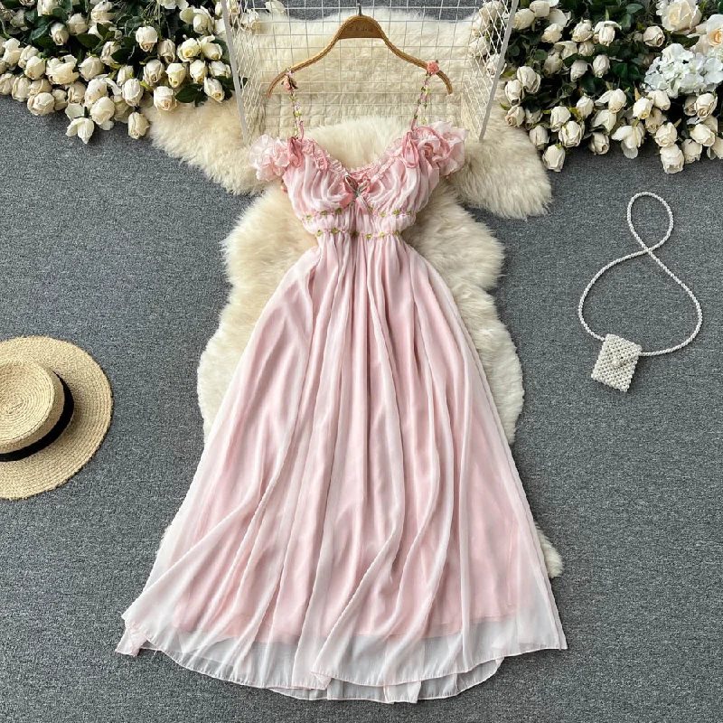 Spring Fae Pink Garden Party Dress Tunics Summer linen