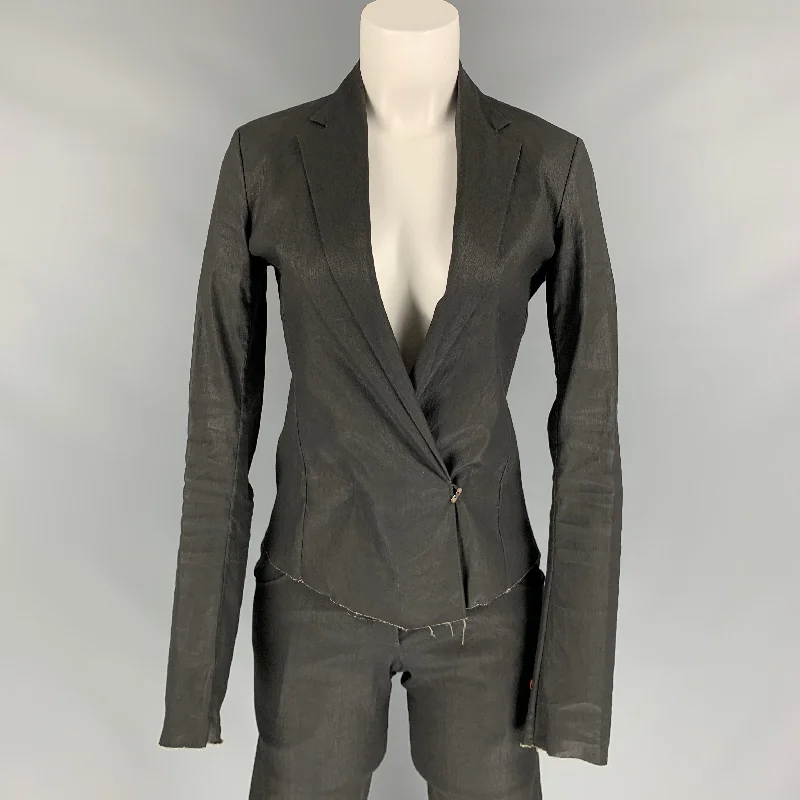 M.A+ Size S Slate Coated Canvas Raw Edge Pants Suit Trendy Printed Pants