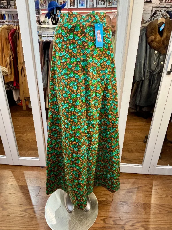 70’s Green Small Flower Print Maxi Skirt pencil skirt chic