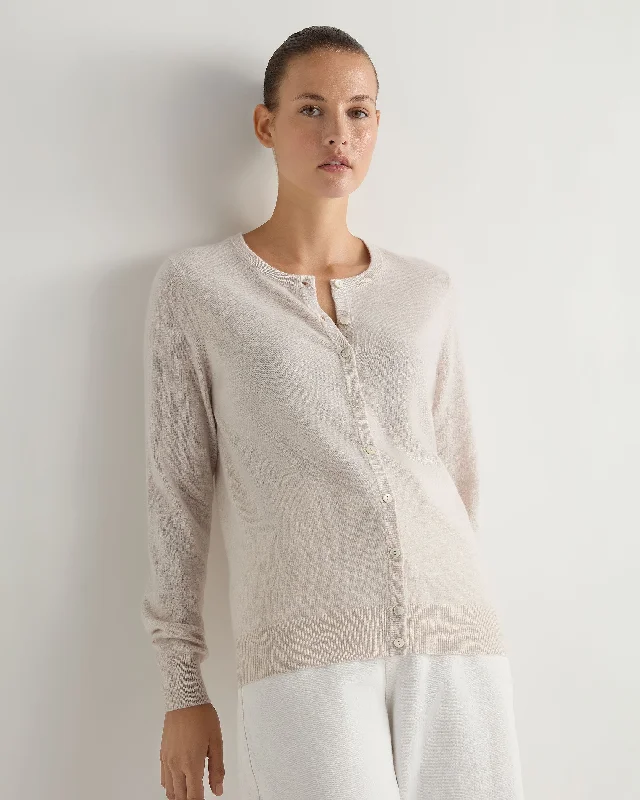 Women's Olivia Round Neck Cashmere Cardigan Frost White Cable Knit Ribbed Knit Lace Knit Women's Olivia Round Neck Cashmere Cardigan Frost White Cable Knit Ribbed Knit Lace Knit