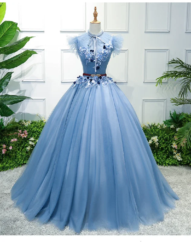 Blue party dress, stage outfit,high neck ball gown, fairy evening dress,high neck quinceanera dress Tunics Designer luxury Blue party dress, stage outfit,high neck ball gown, fairy evening dress,high neck quinceanera dress Tunics Designer luxury