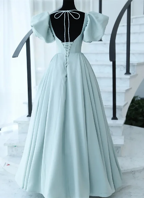 Light Blue Satin Open Back Lopng Prom Dress, Blue A-line Wedding Party Dress Turtleneck Warm Winter Light Blue Satin Open Back Lopng Prom Dress, Blue A-line Wedding Party Dress Turtleneck Warm Winter