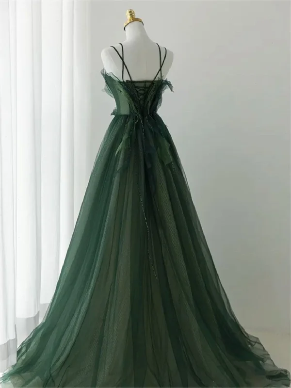 Dark Green Long Beaded A-line Evening Dress Party Dress, Green Prom Dress Bodycon Fitted Nightout Dark Green Long Beaded A-line Evening Dress Party Dress, Green Prom Dress Bodycon Fitted Nightout