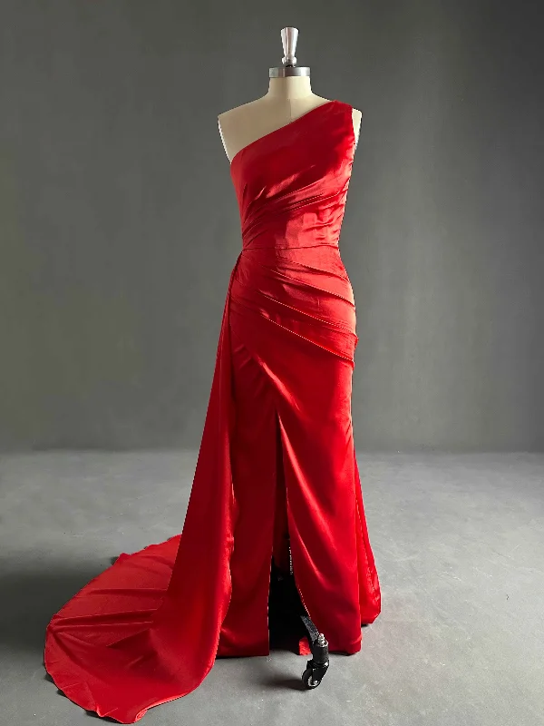 Collins Trendy One Shoulder Ruched Satin Prom Party Dresses Tunics Sophisticated sleek Collins Trendy One Shoulder Ruched Satin Prom Party Dresses Tunics Sophisticated sleek