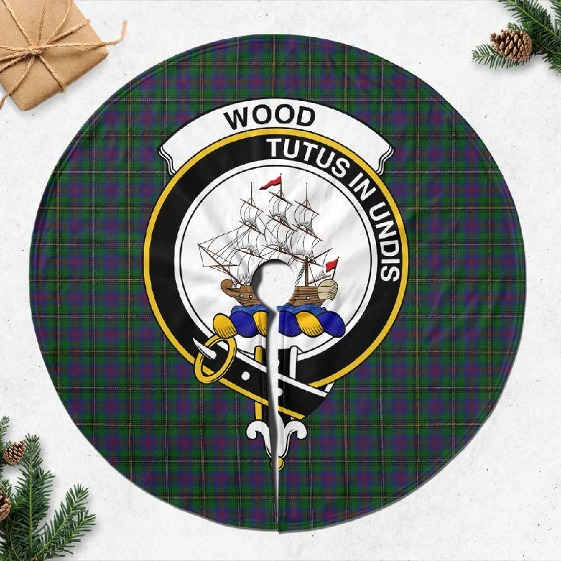 Wood Tartan Christmas Tree Skirt with Family Crest high slit skirt