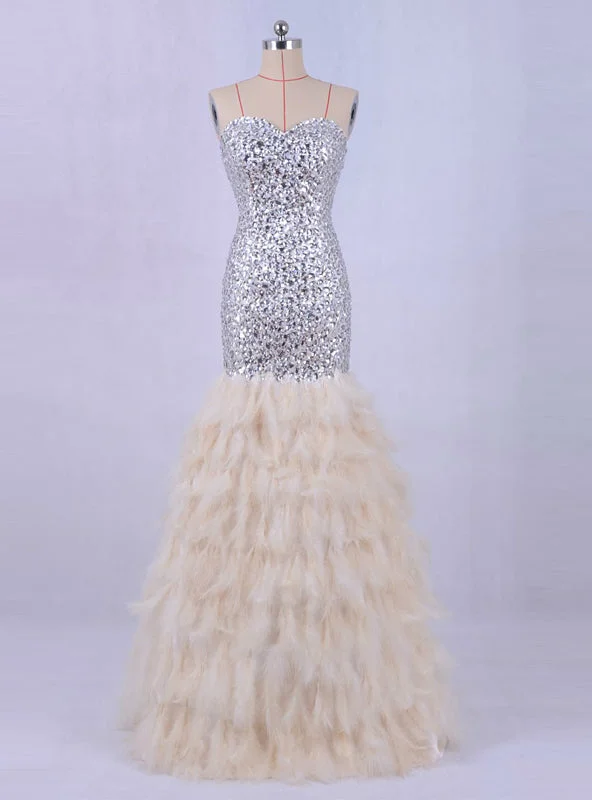Feather Mermaid Evening Dress Crystals Bling Prom Party Dresses Tunics Versatile functional Feather Mermaid Evening Dress Crystals Bling Prom Party Dresses Tunics Versatile functional