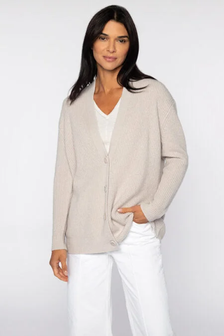 Kinross Cashmere Boyfriend Cable Cardigan Oversized Loose Flowy
